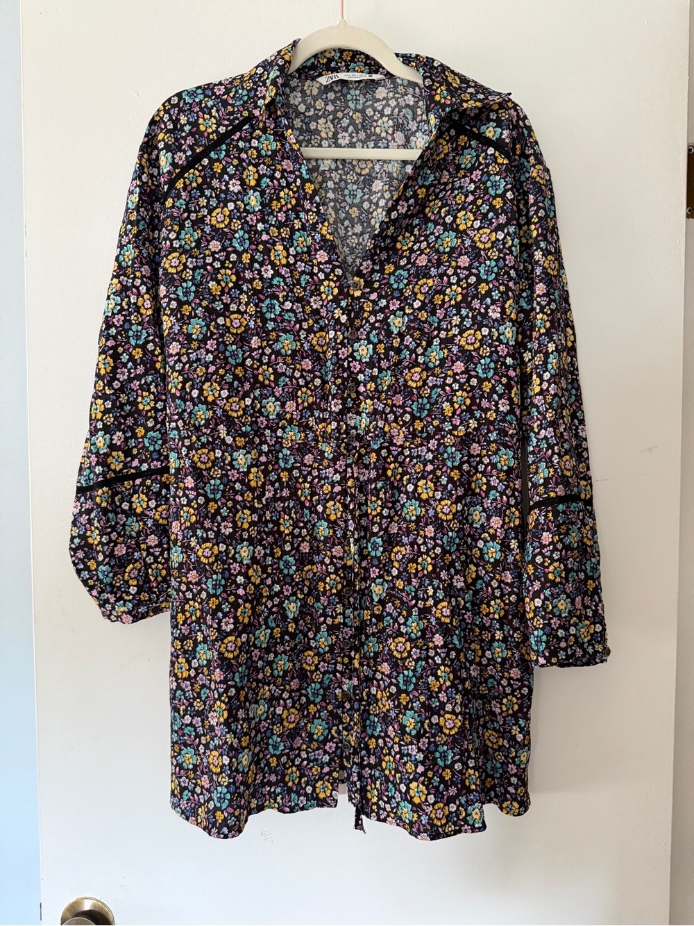Zara Floral Button-Front Shirt Dress, Size S